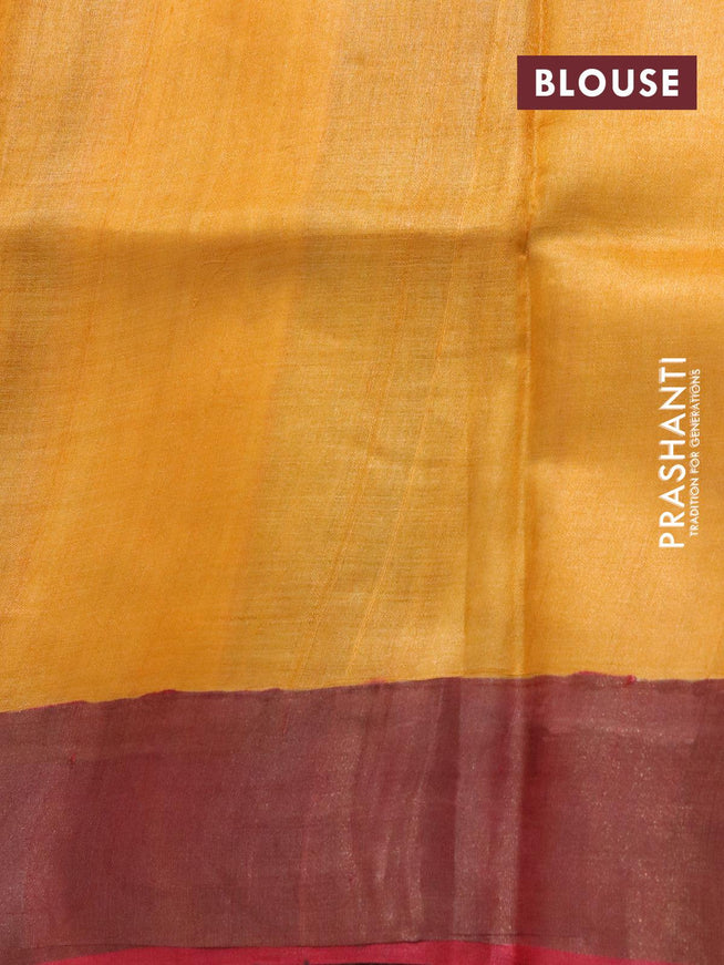 Pure tussar silk saree yellow and red with hand painted prints and zari woven border - {{ collection.title }} by Prashanti Sarees