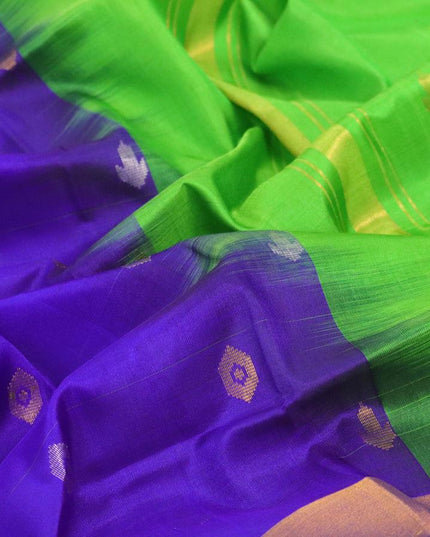 Pure uppada silk saree blue and light green with silver & gold zari woven buttas and long ikat woven zari border - {{ collection.title }} by Prashanti Sarees