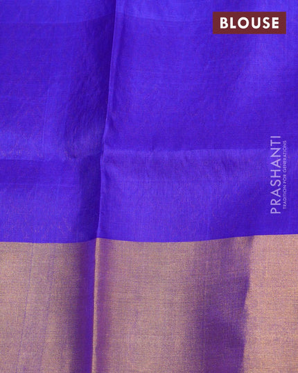 Pure uppada silk saree cs blue and blue with allover zari woven butta weaves and floral design long zari woven border - {{ collection.title }} by Prashanti Sarees