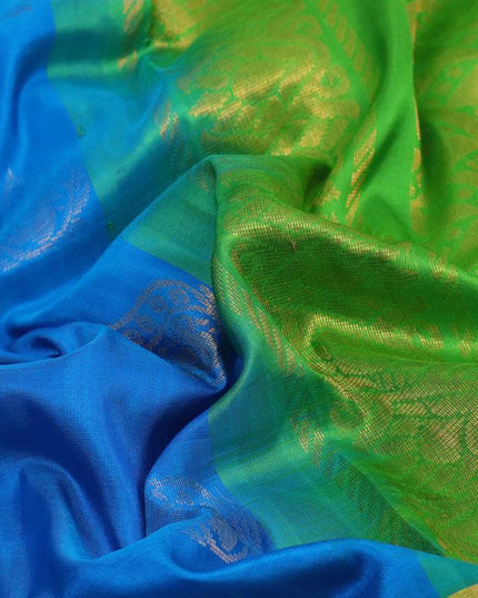 Pure uppada silk saree cs blue and light green with silver & gold zari woven buttas and zari woven butta border - {{ collection.title }} by Prashanti Sarees