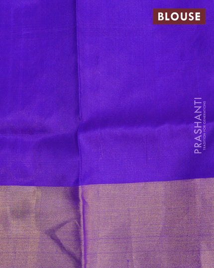 Pure uppada silk saree dual shade of bluish green and blue with zari woven tilak buttas and peacock design zari woven border - {{ collection.title }} by Prashanti Sarees