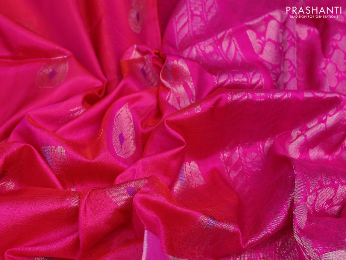 Pure uppada silk saree dual shade of pink and magenta pink with silver zari woven buttas and long silver zari woven butta border - {{ collection.title }} by Prashanti Sarees