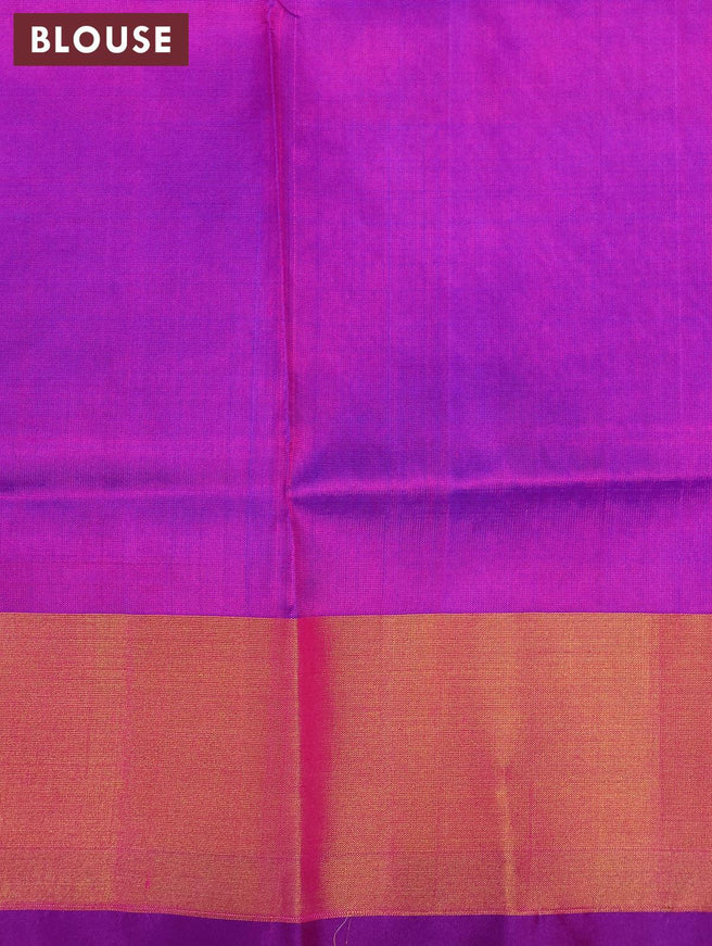 Pure uppada silk saree dual shade of pink and purple with allover zari woven buttas and long deer design zari woven border - {{ collection.title }} by Prashanti Sarees
