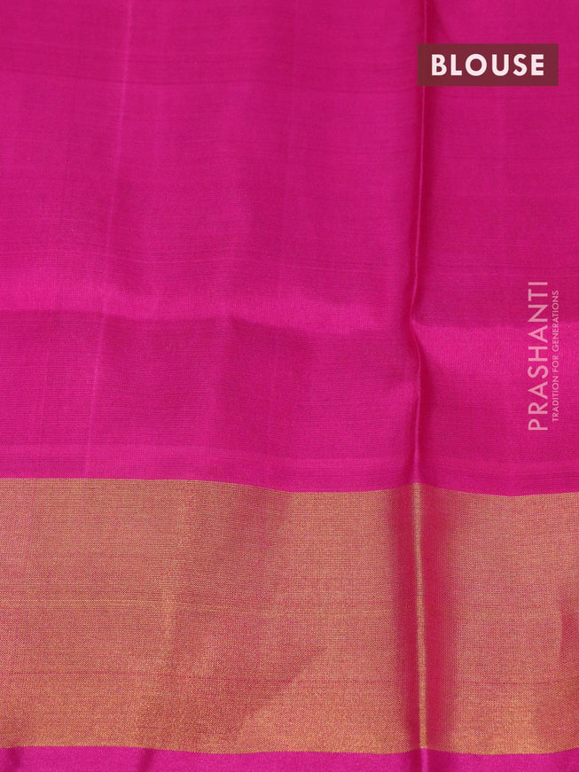 Pure uppada silk saree dual shade of pinkish yellow and pink with allover zari woven tilak butta weaves and long annam design zari woven border - {{ collection.title }} by Prashanti Sarees
