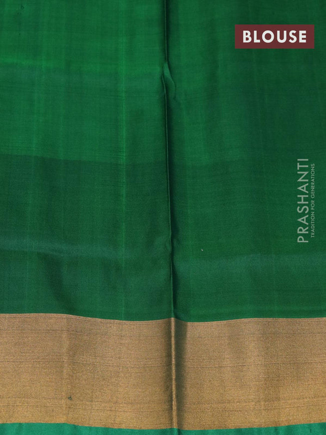 Pure uppada silk saree grey and green with allover zari woven tilak butta weaves and long annam design zari woven border - {{ collection.title }} by Prashanti Sarees