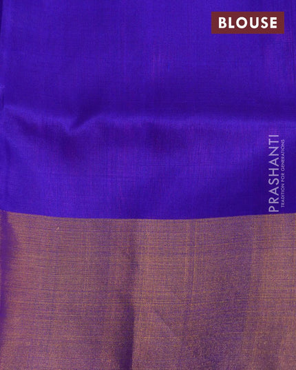 Pure uppada silk saree light pink and blue with zari woven tilak buttas and peacock design zari woven border - {{ collection.title }} by Prashanti Sarees