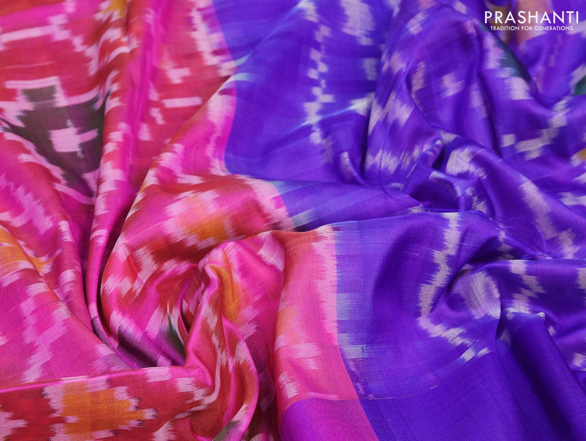 Pure uppada silk saree pink and blue with allover ikat weaves and zari woven border - {{ collection.title }} by Prashanti Sarees