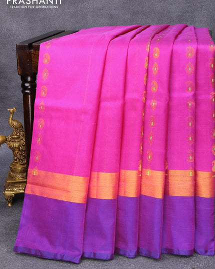 Pure uppada silk saree pink and blue with allover thread & zari woven buttas and zari woven simple border - {{ collection.title }} by Prashanti Sarees