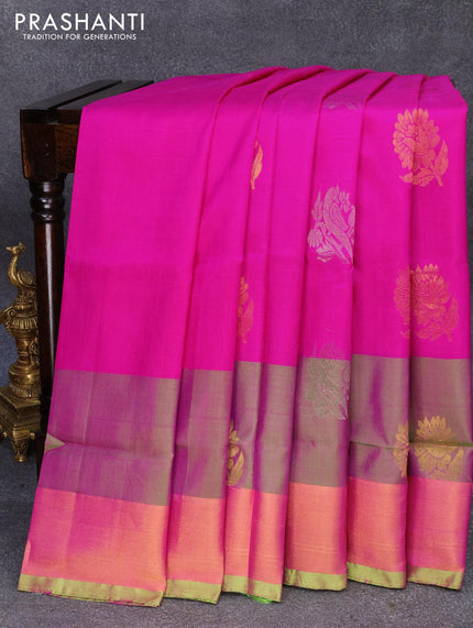 Pure uppada silk saree pink and light green with silver & gold zari woven buttas and zari woven border - {{ collection.title }} by Prashanti Sarees