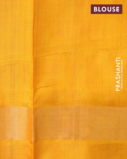 Pure uppada silk saree pink and mustard yellow with silver zari woven annam buttas and zari woven border - {{ collection.title }} by Prashanti Sarees