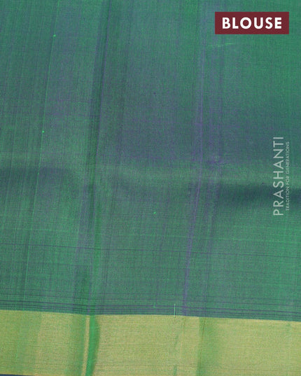 Pure uppada silk saree teal green and dual shade of greenish blue with silver & gold zari woven buttas and zari woven floral butta border - {{ collection.title }} by Prashanti Sarees