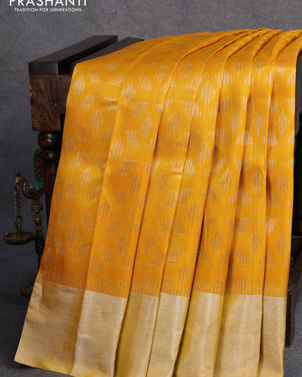 Pure uppada silk saree yellow and blue with allover zari woven geometric weaves and silver zari woven border-UFO2619 - {{ collection.title }} by Prashanti Sarees