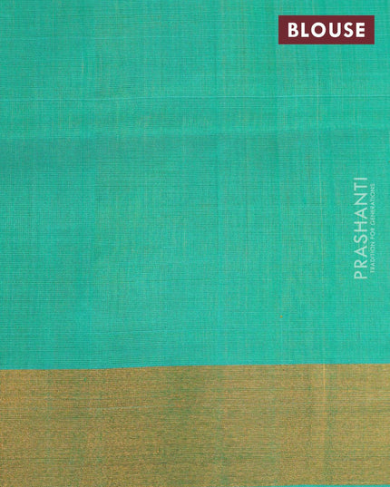 Pure uppada silk saree yellow and teal green with thread & silver zari woven paisley buttas and piping border - {{ collection.title }} by Prashanti Sarees