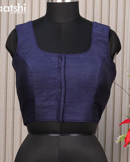 Raw silk readymade blouse dark blue with plain body & sleeve attached and back knot - {{ collection.title }} by Prashanti Sarees