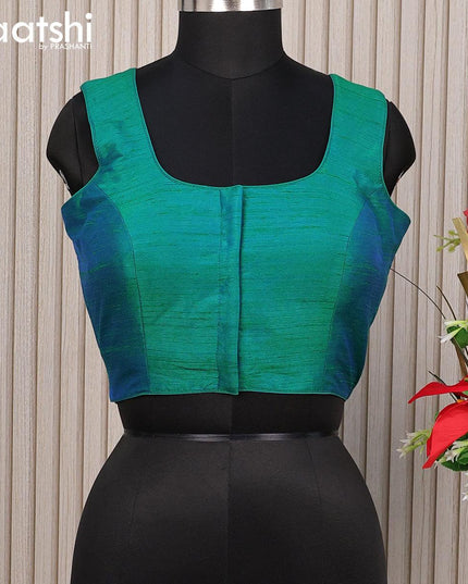 Raw silk readymade blouse dual shade of bluish green with plain body & sleeve attached and back knot - {{ collection.title }} by Prashanti Sarees