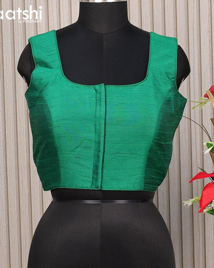 Raw silk readymade blouse green with plain body & sleeve attached and back knot - {{ collection.title }} by Prashanti Sarees