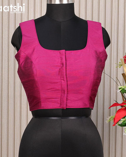 Raw silk readymade blouse magenta pink with plain body & sleeve attached and back knot - {{ collection.title }} by Prashanti Sarees