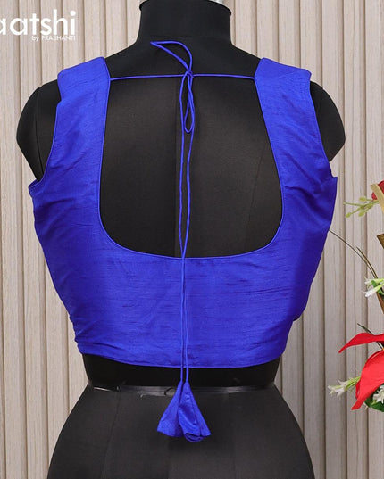 Raw silk readymade blouse royal blue with plain body & sleeve attached and back knot - {{ collection.title }} by Prashanti Sarees