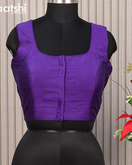 Raw silk readymade blouse violet with plain body & sleeve attached and back knot - {{ collection.title }} by Prashanti Sarees