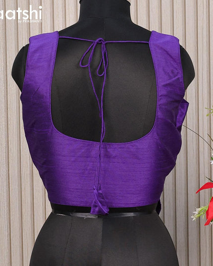Raw silk readymade blouse violet with plain body & sleeve attached and back knot - {{ collection.title }} by Prashanti Sarees