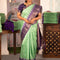 Raw silk saree teal green and violet with allover zari woven checked pattern and temple design zari woven border - {{ collection.title }} by Prashanti Sarees