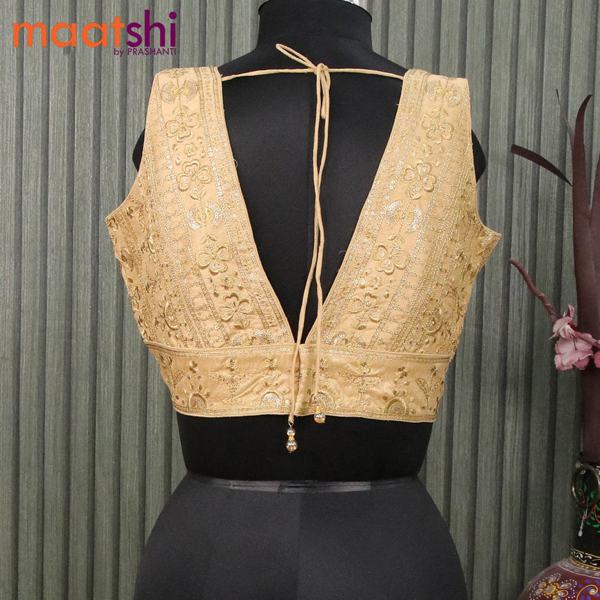 Readymade raw silk sleeveless blouse sandal with embroidery work & v shape neck pattern and back open - - {{ collection.title }} by Prashanti Sarees