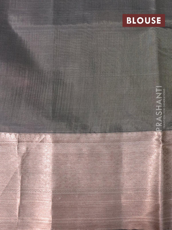 Roopam partly silk saree cream and elephant grey with allover floral ikat weaves & zari weaves and long zari woven border - {{ collection.title }} by Prashanti Sarees