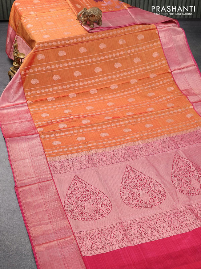 Roopam partly silk saree dual shade of mustard yellow and pink with allover floral ikat weaves & zari weaves and long zari woven border - {{ collection.title }} by Prashanti Sarees