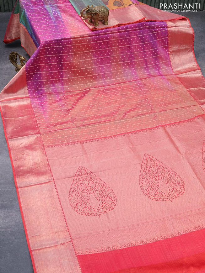 Roopam partly silk saree dual shade of yellow and multi colour with allover floral ikat weaves & zari weaves and zari woven border - {{ collection.title }} by Prashanti Sarees