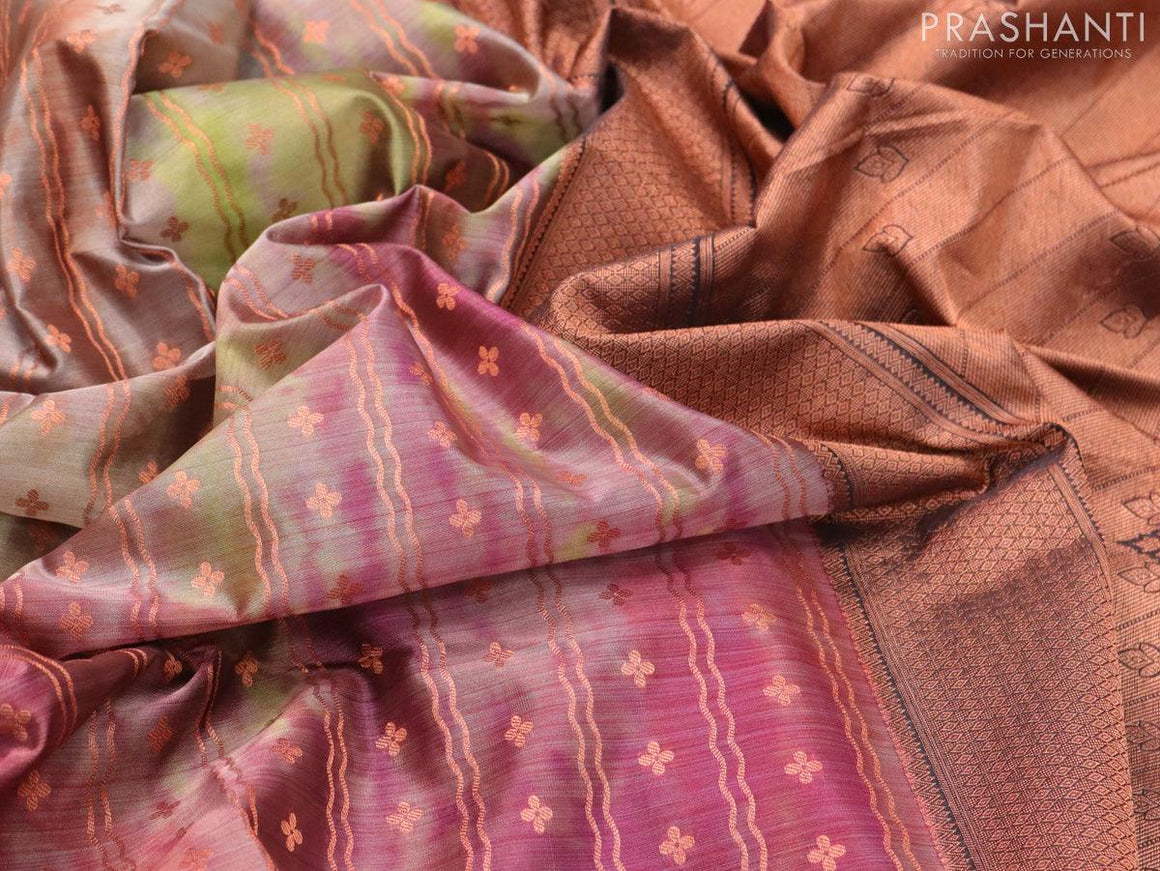 Roopam partly silk saree grey and multi colour with allover floral digital prints & copper zari weaves and copper zari woven border - {{ collection.title }} by Prashanti Sarees