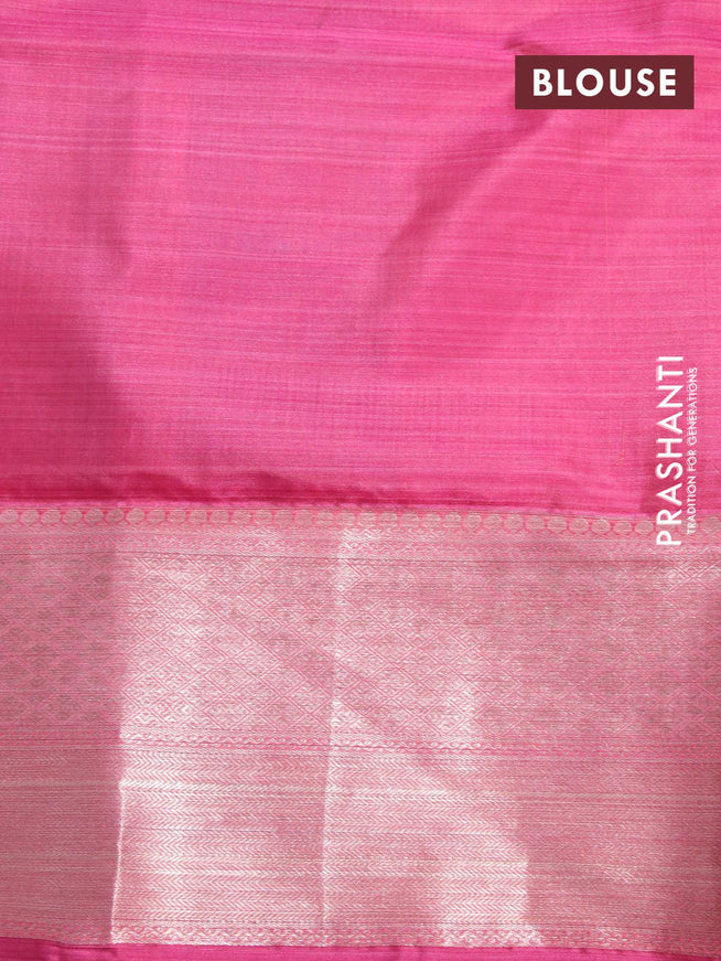 Roopam partly silk saree grey shade and blue pink with allover floral ikat weaves & zari weaves and long zari woven border - {{ collection.title }} by Prashanti Sarees
