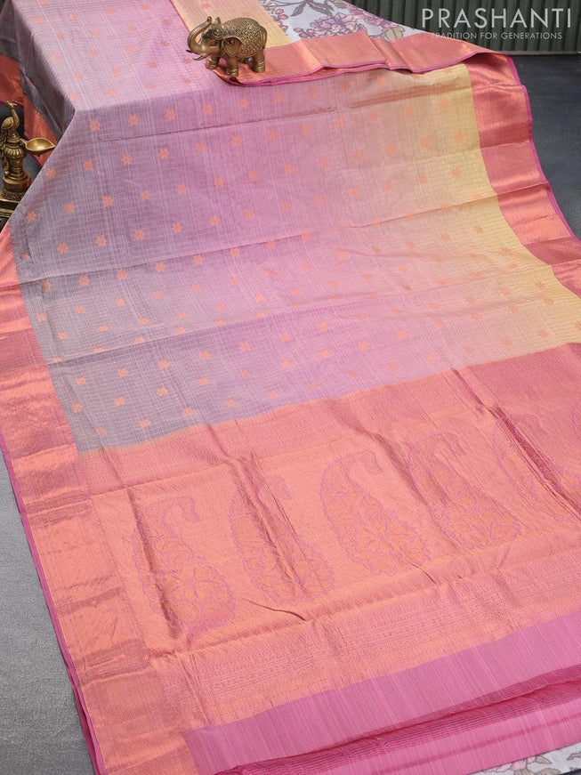Roopam partly silk saree grey shade and magenta pink with allover floral digital prints & copper zari weaves and copper zari woven border - {{ collection.title }} by Prashanti Sarees