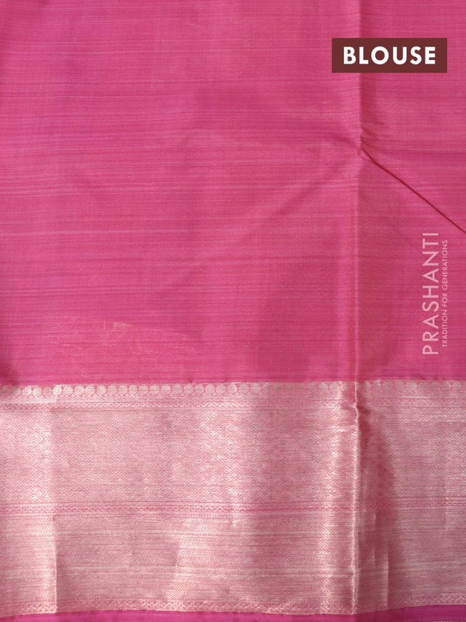 Roopam partly silk saree grey shade and pink with allover floral ikat weaves & zari weaves and long zari woven border - {{ collection.title }} by Prashanti Sarees