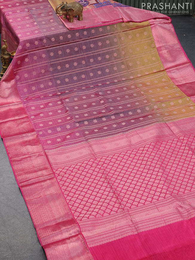 Roopam partly silk saree multi colour and pink with allover digital prints & zari weaves and copper zari woven border - {{ collection.title }} by Prashanti Sarees