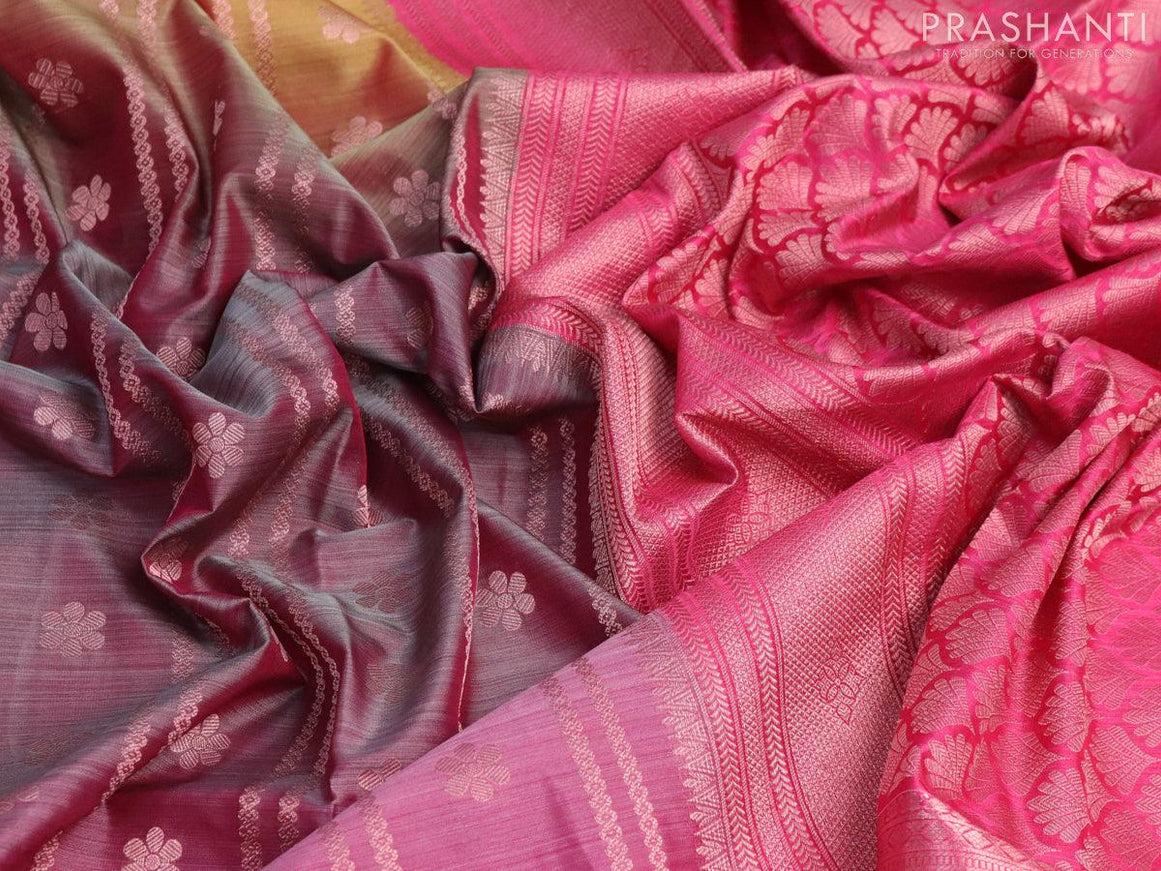 Roopam partly silk saree multi colour and pink with allover digital prints & zari weaves and copper zari woven border - {{ collection.title }} by Prashanti Sarees