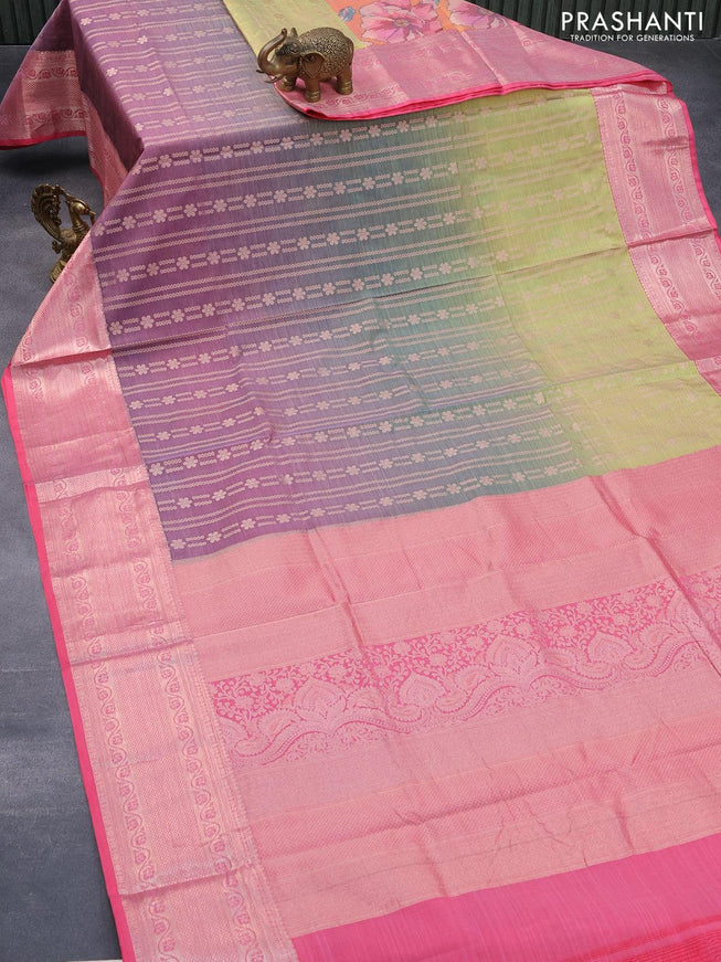 Roopam partly silk saree orange and pink with allover floral ikat weaves & zari weaves and zari woven border - {{ collection.title }} by Prashanti Sarees