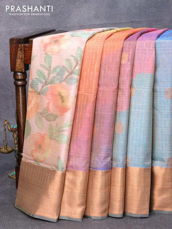 Roopam partly silk saree pastel peach and multi colour with allover floral ikat weaves & zari buttas and zari woven border - {{ collection.title }} by Prashanti Sarees