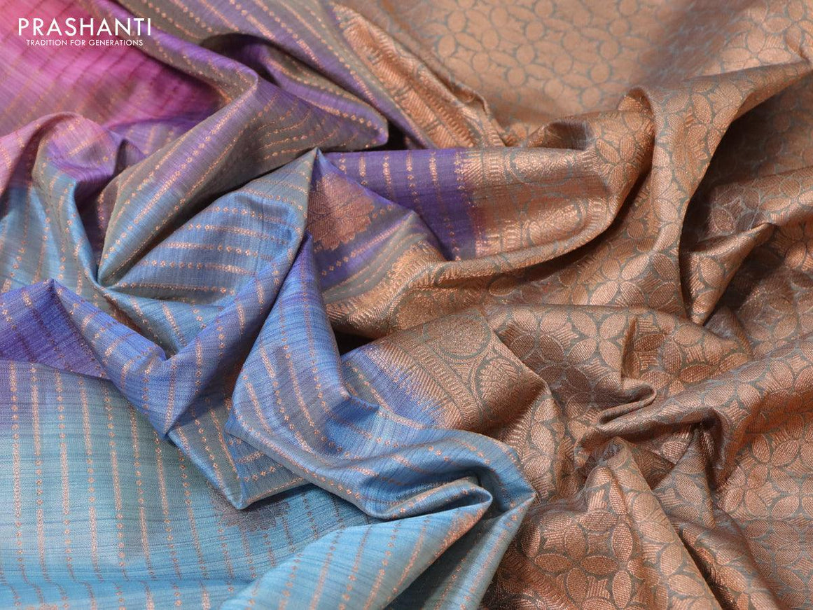 Roopam partly silk saree pastel peach and multi colour with allover floral ikat weaves & zari buttas and zari woven border - {{ collection.title }} by Prashanti Sarees