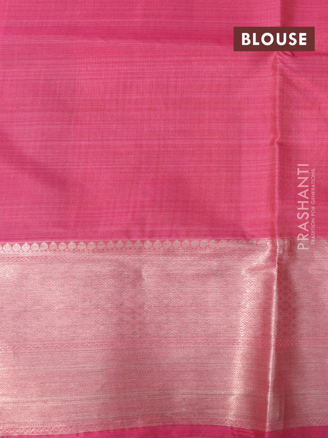 Roopam partly silk saree pastel pink and pink with allover floral ikat weaves & zari weaves and long zari woven border - {{ collection.title }} by Prashanti Sarees