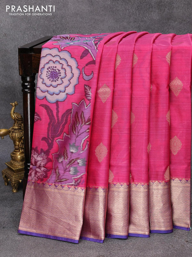 Roopam partly silk saree pink and blue with allover ikat weaves & zari buttas and zari woven border - {{ collection.title }} by Prashanti Sarees
