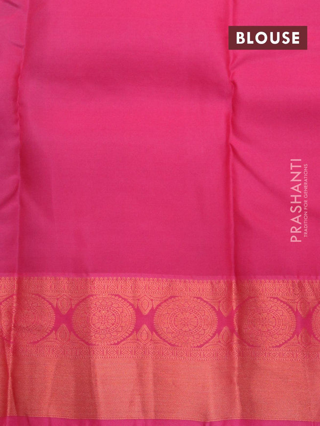 Roopam silk saree green and pink with copper zari woven box type annam buttas and copper zari woven border - {{ collection.title }} by Prashanti Sarees