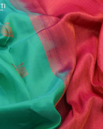 Roopam silk saree teal green and pink with copper zari woven annam buttas and copper zari woven border - {{ collection.title }} by Prashanti Sarees