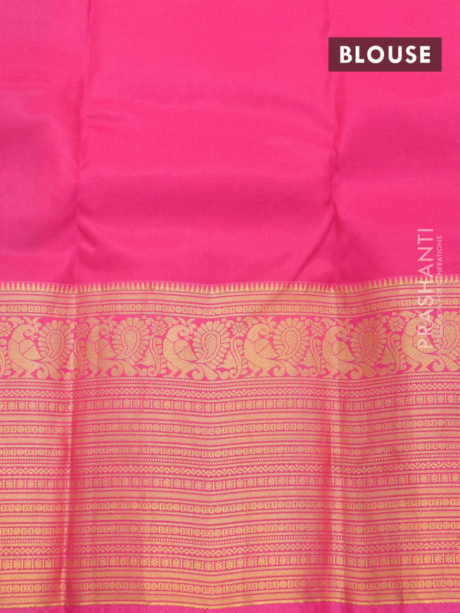 Roopam silk saree teal green and pink with zari woven buttas and long annam zari woven border - {{ collection.title }} by Prashanti Sarees