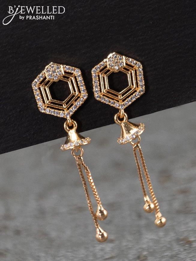 Rose gold earrings with cz stones and hangings - {{ collection.title }} by Prashanti Sarees