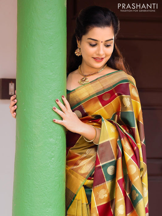 Sa - Pure kanjivaram paalum pazhamum zari checks silk saree multicolou ...