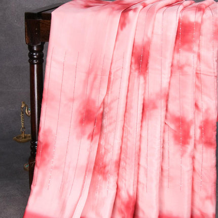 Satin crepe saree peach pink and red shade with tie & dye prints and sequence work - ZVH8040 - {{ collection.title }} by Prashanti Sarees