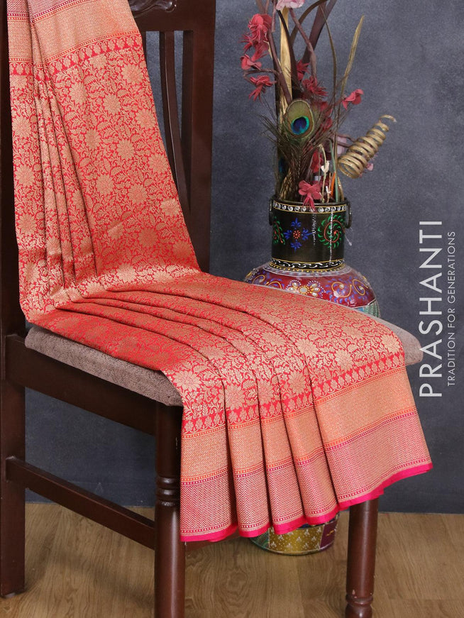 Semi banarasi uppada saree red and pink with allover floral zari woven brocade weaves and zari woven border - {{ collection.title }} by Prashanti Sarees