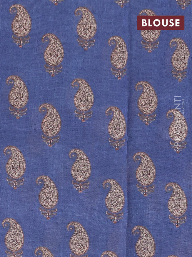 Semi chanderi saree blue and yellow with allover ajrakh prints and embroidery butta border - {{ collection.title }} by Prashanti Sarees