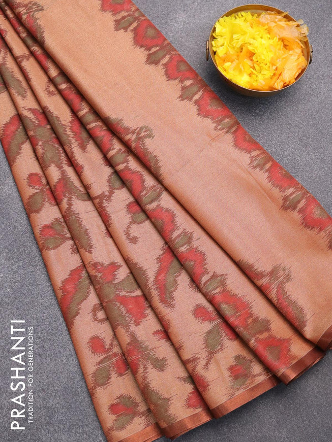 Semi chanderi saree brown shade with allover ikat weaves and zari woven piping border - {{ collection.title }} by Prashanti Sarees