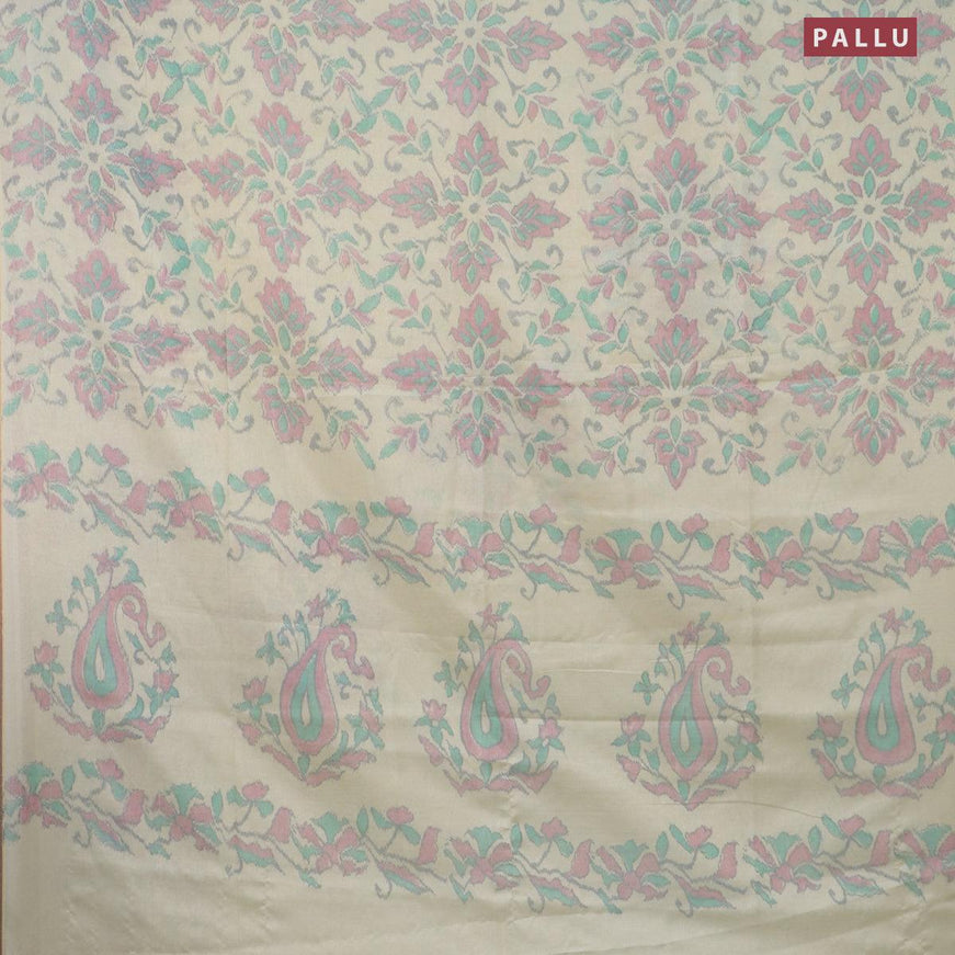 Semi chanderi saree cream with allover ikat weaves and zari woven piping border - {{ collection.title }} by Prashanti Sarees